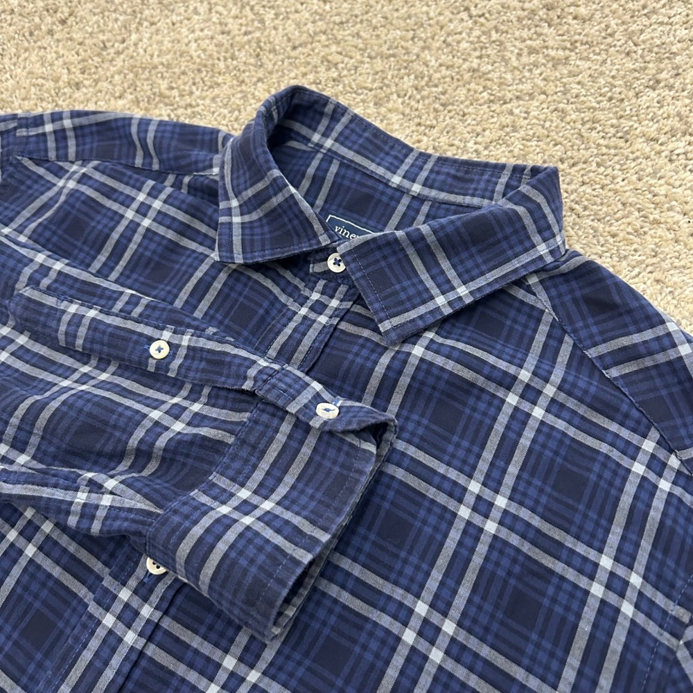Vineyard Vines Button Up Shirt Large Blue Plaid Cotton Cashmere 1W011481